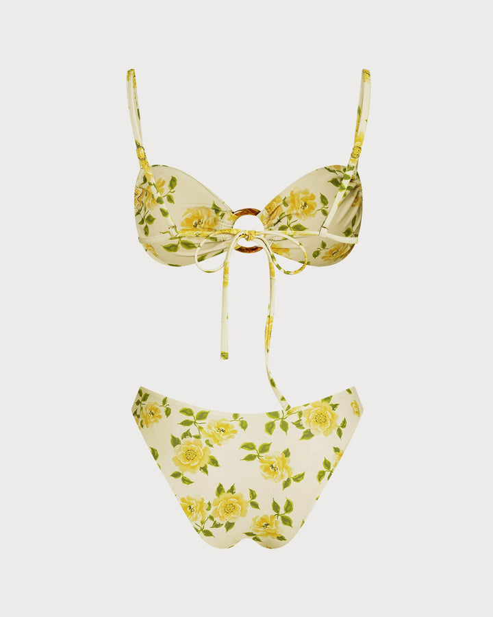 Light Yellow O-Ring Floral Bralette Bikini Set