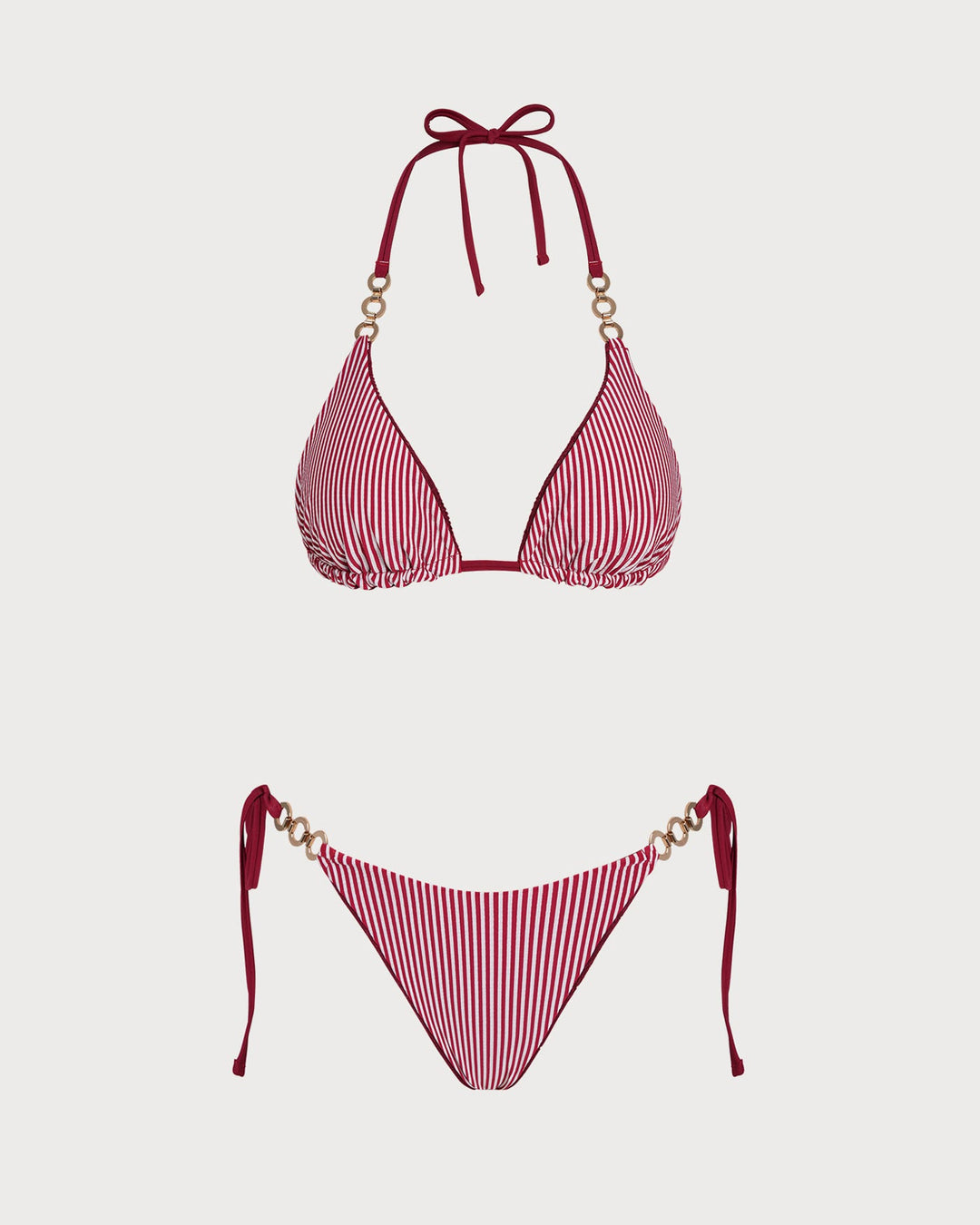 Brick Red Halter Drawstring Reversible Bikini Set