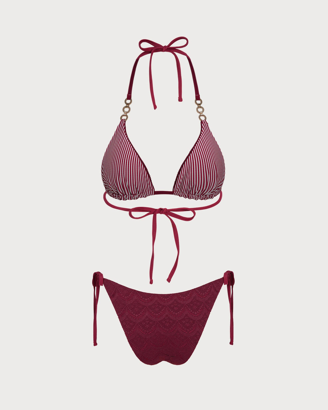 Brick Red Halter Drawstring Reversible Bikini Set