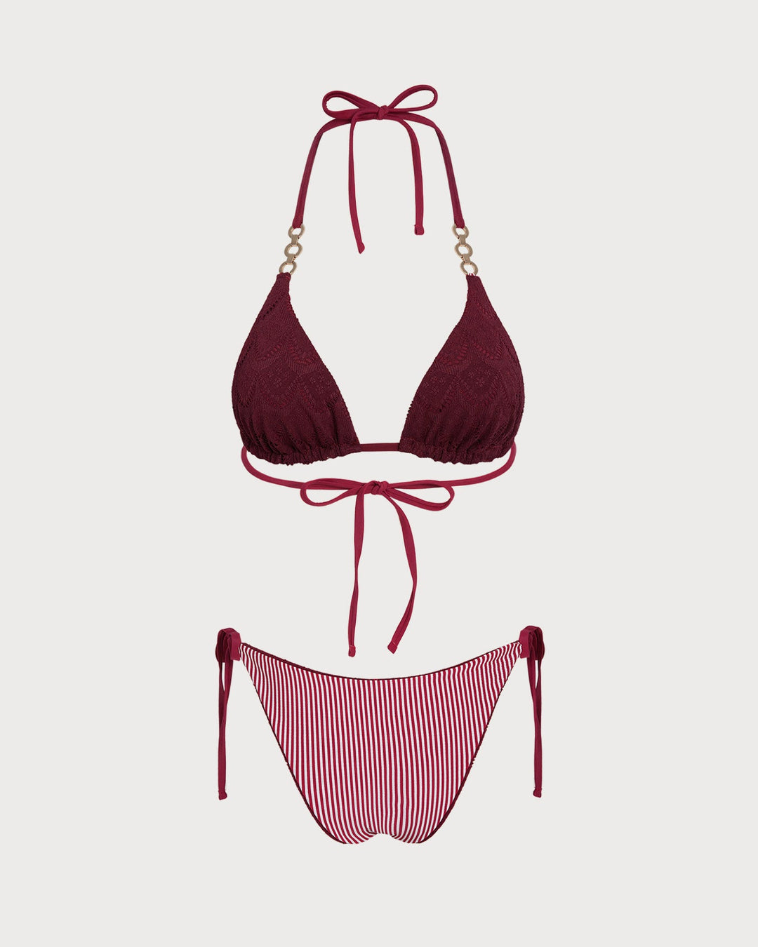 Brick Red Halter Drawstring Reversible Bikini Set