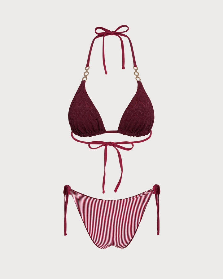 Brick Red Halter Drawstring Reversible Bikini Set