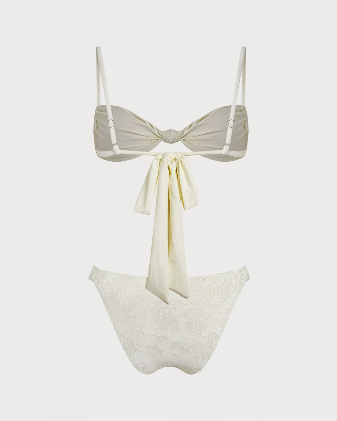 White Textured Drawstring Triangle Bikini Set