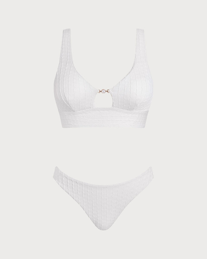 White U Neck Cut Out Tankini Set