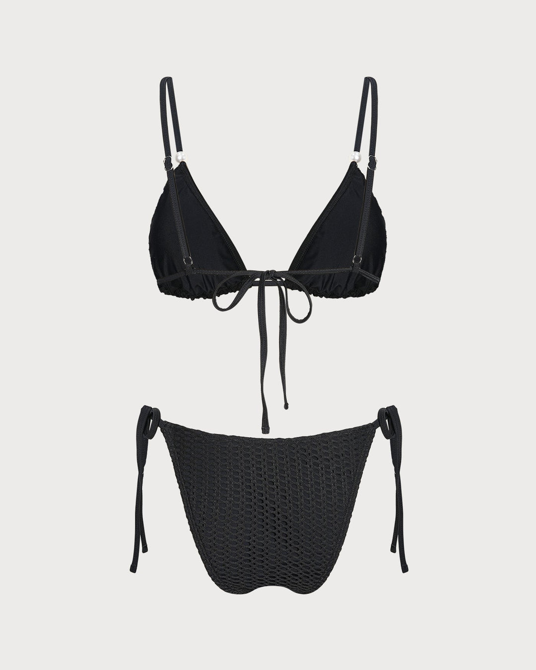 Black V Neck Textured Drawstring Bikini Set