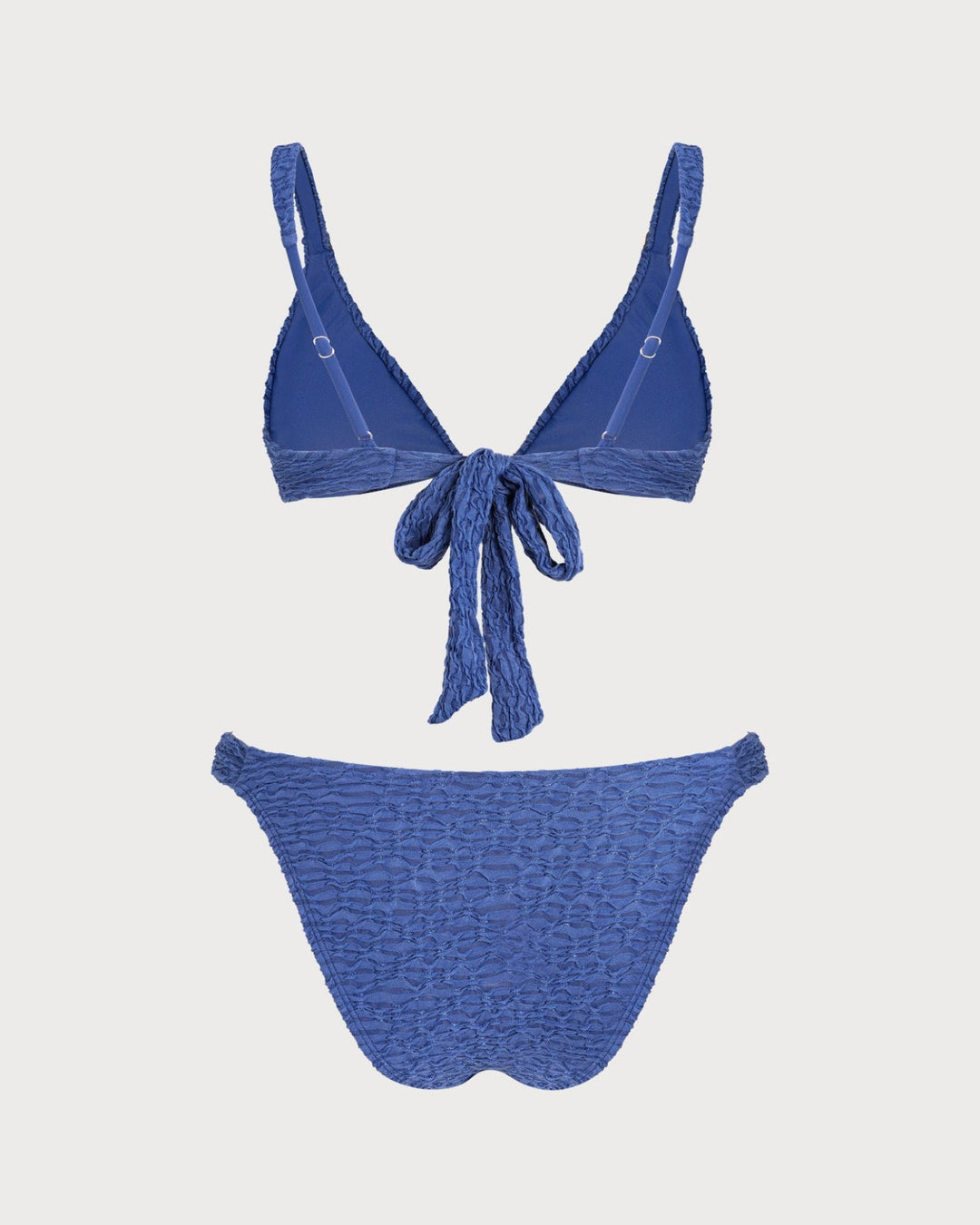 Blue V Neck Textured Triangle Bikini Set