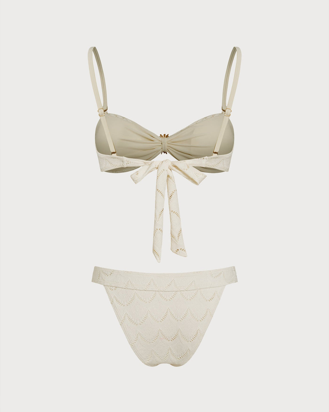 Off White Drawstring Bandeau Bikini Set