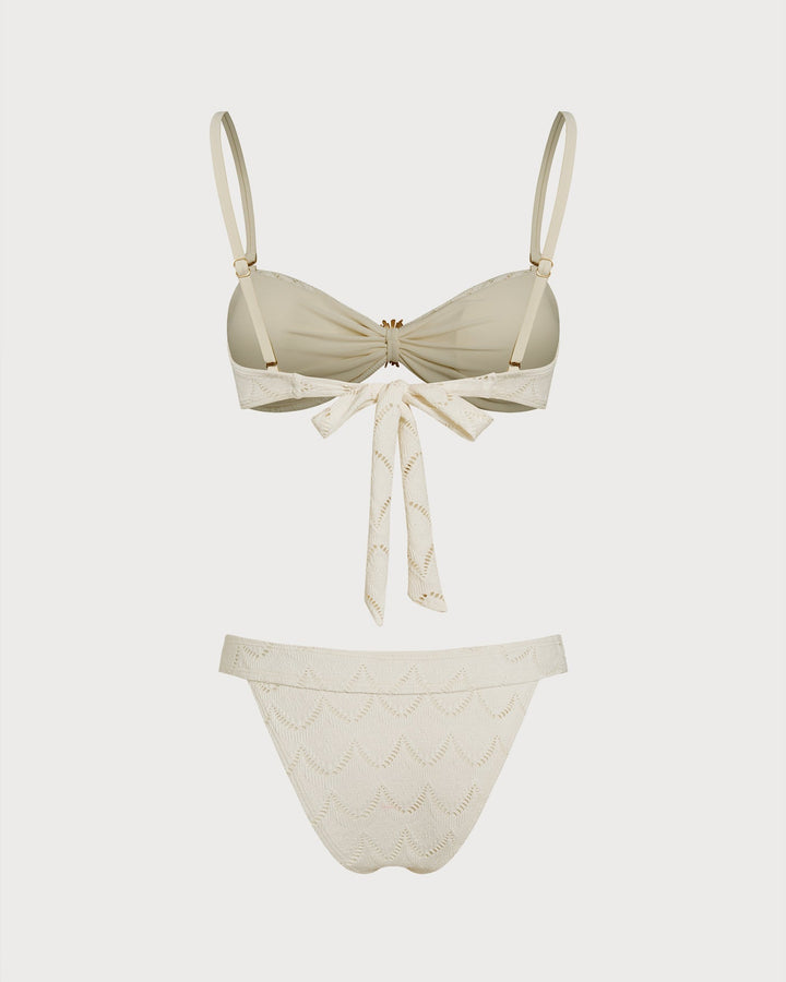 Off White Drawstring Bandeau Bikini Set