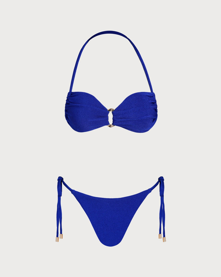Blue Halter O-Ring Bandeau Bikini Set