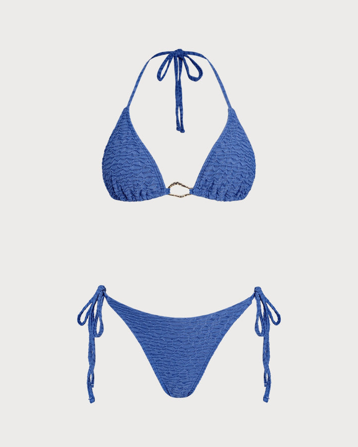 Blue Halter Triangle Bikini Set