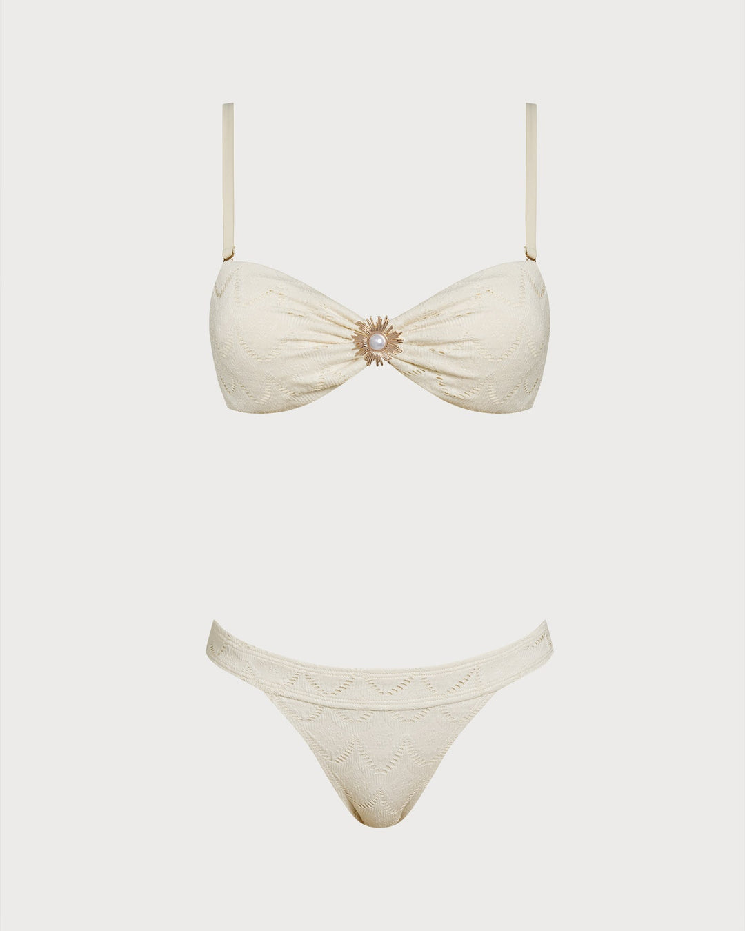 Off White Drawstring Bandeau Bikini Set
