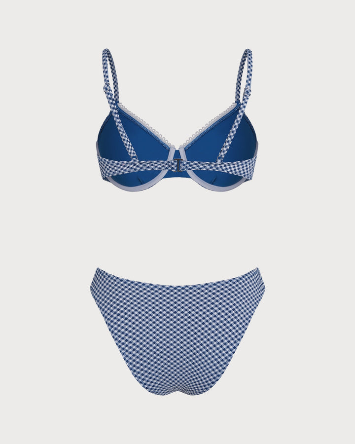 Blue Plaid Underwire Bikini Set