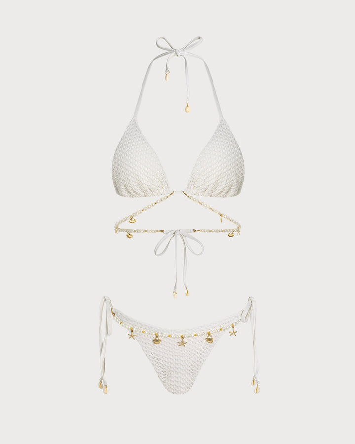 White Tie Strap Triangle Bikini Set