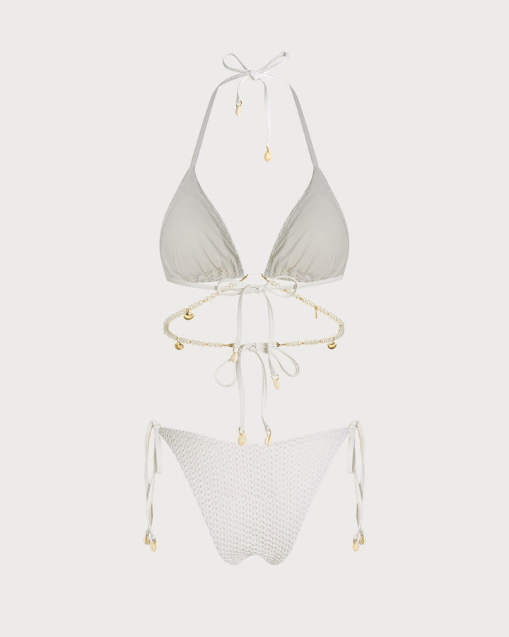 White Tie Strap Triangle Bikini Set