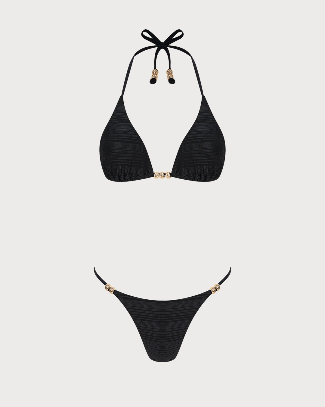 Black Halter Textured Triangle Bikini Set
