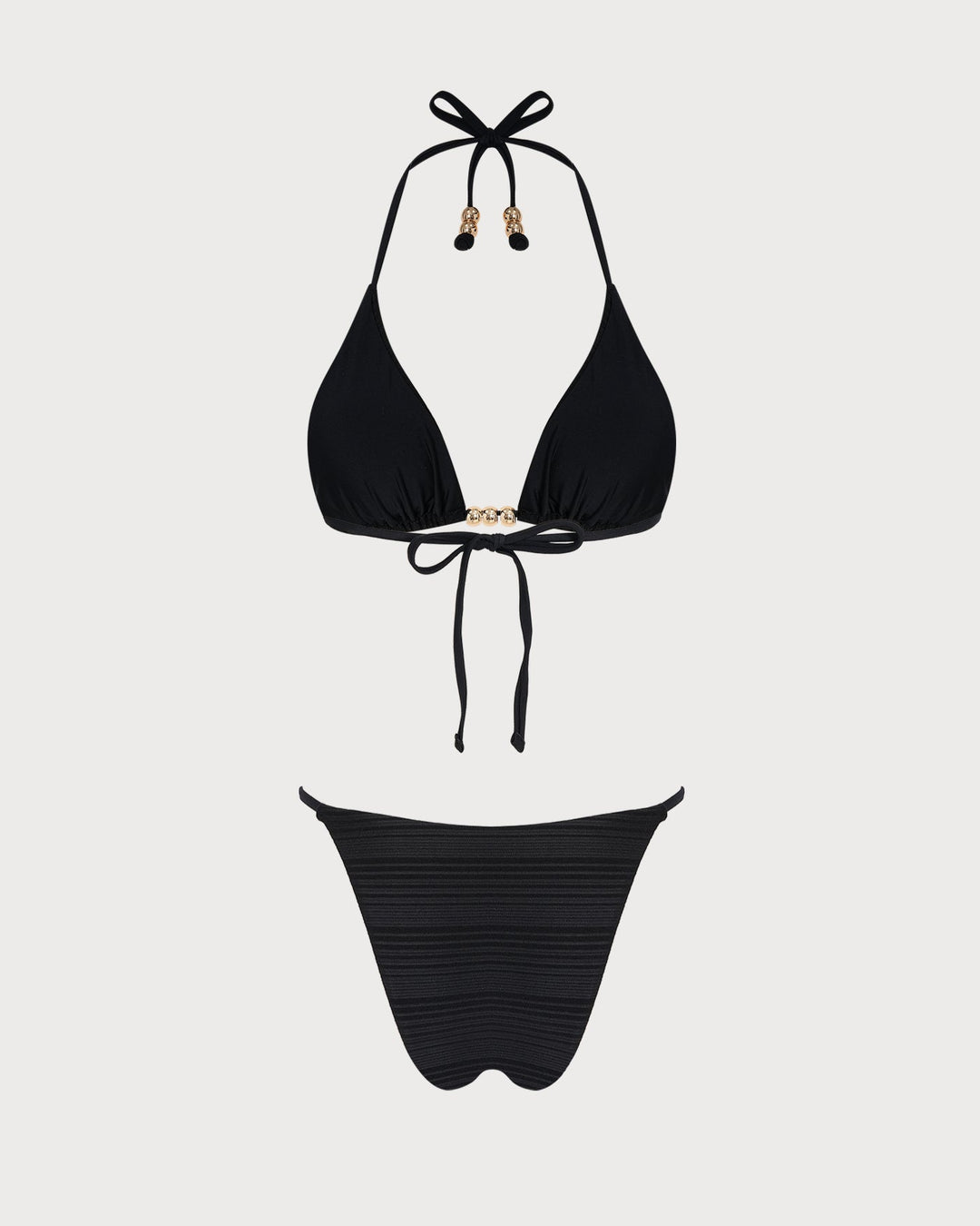 Black Halter Textured Triangle Bikini Set