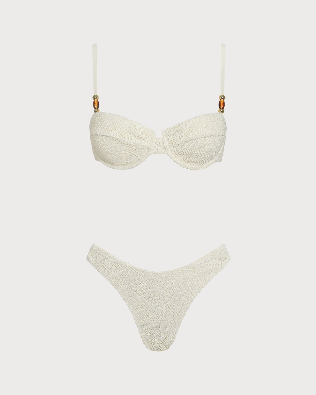 White Textured Underwire Three-Piece Set